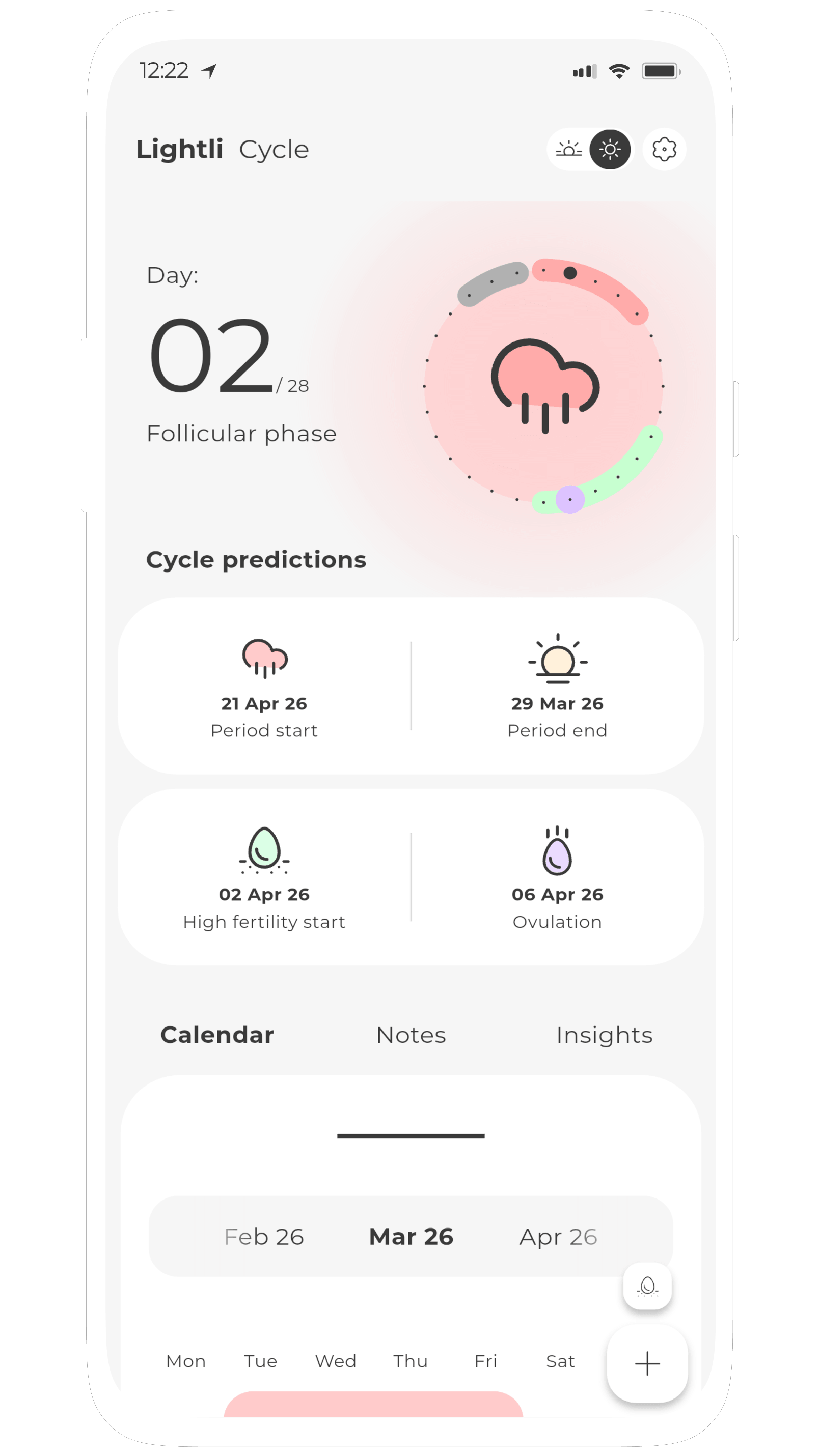 Screenshot of Cycle, a female health (menstruation / cycle /period) tracker