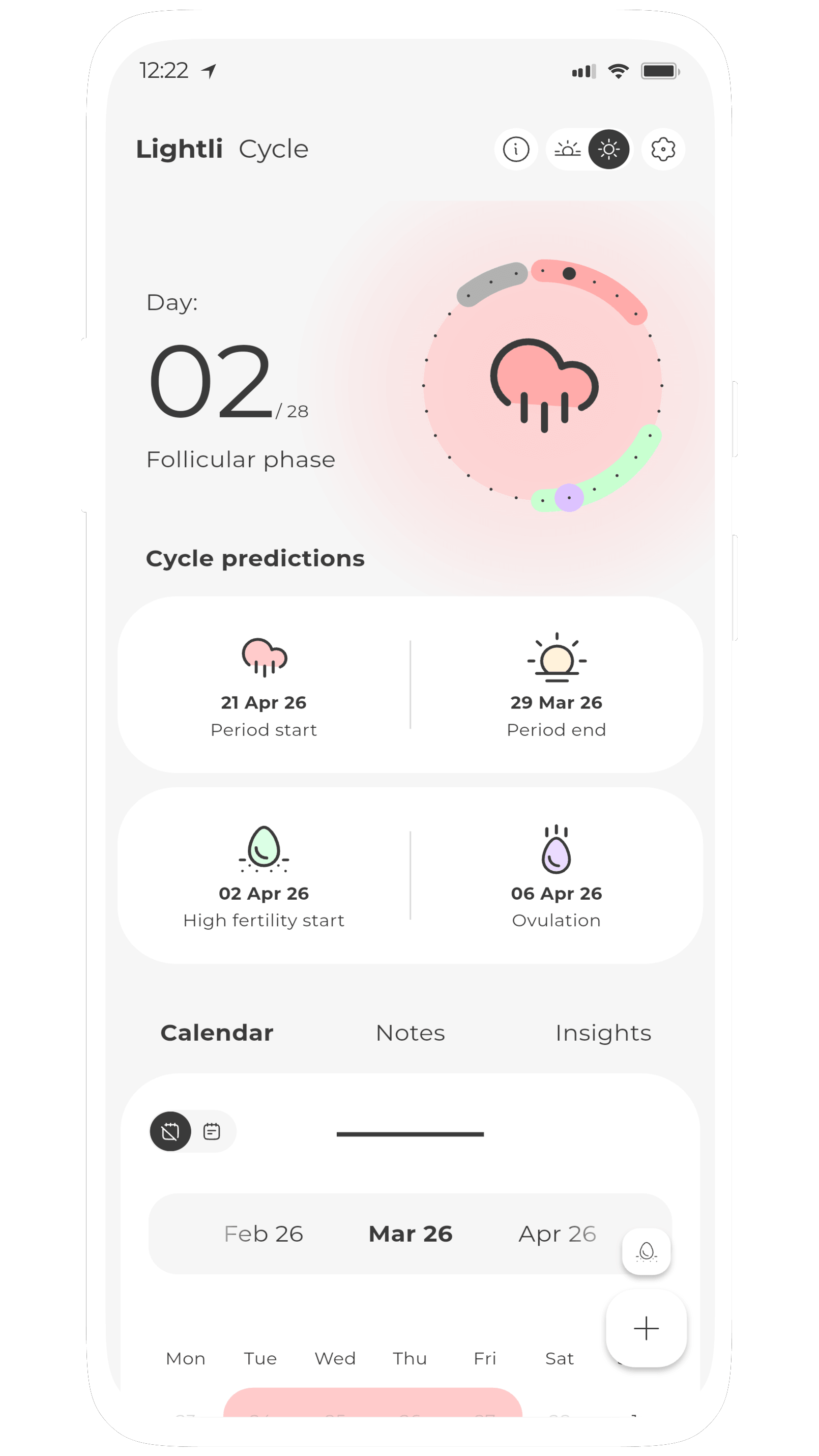 Screenshot of Cycle, a female health (menstruation / cycle /period) tracker