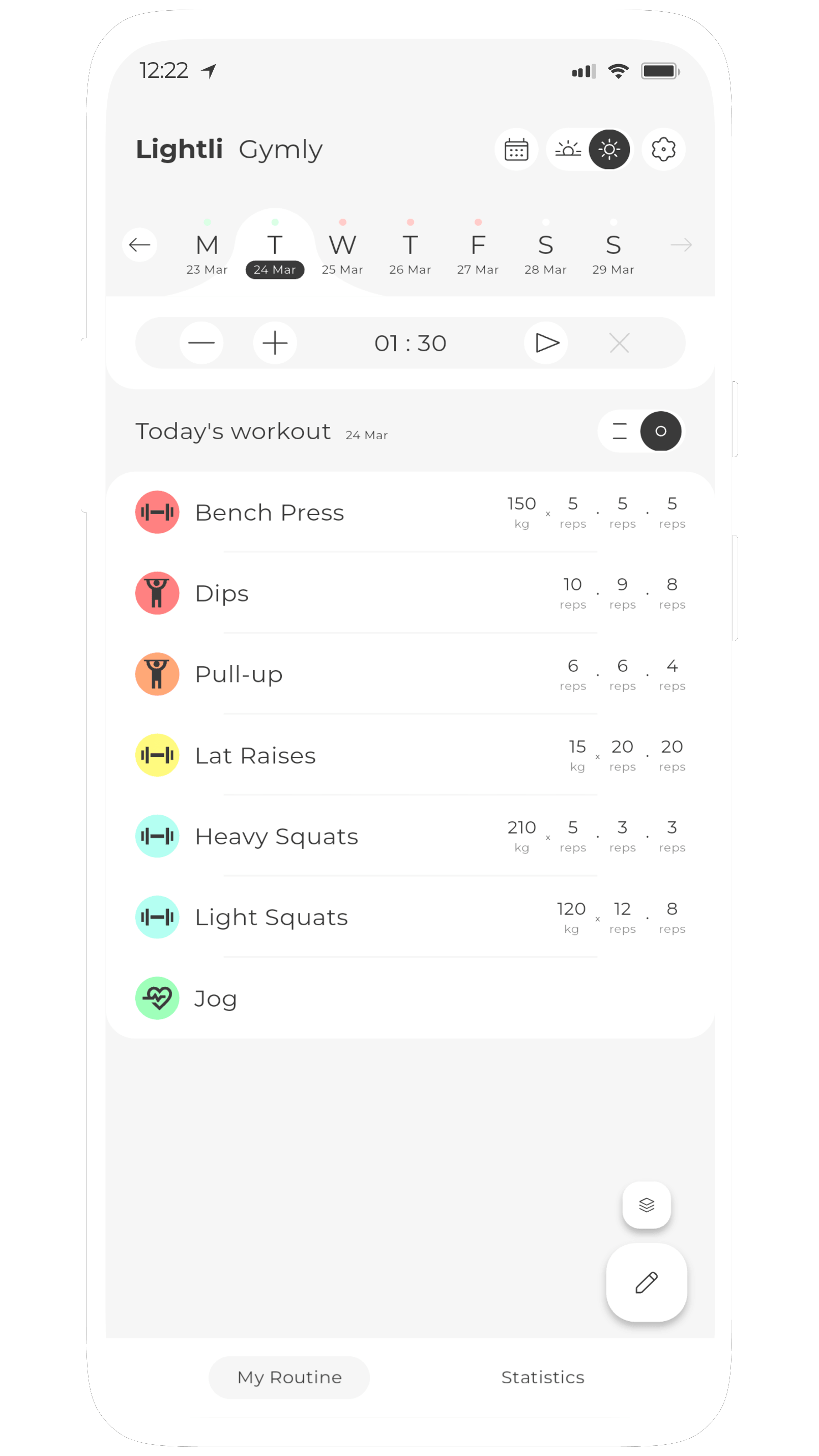 Screenshot of Gymly, a lightweight workout routine app