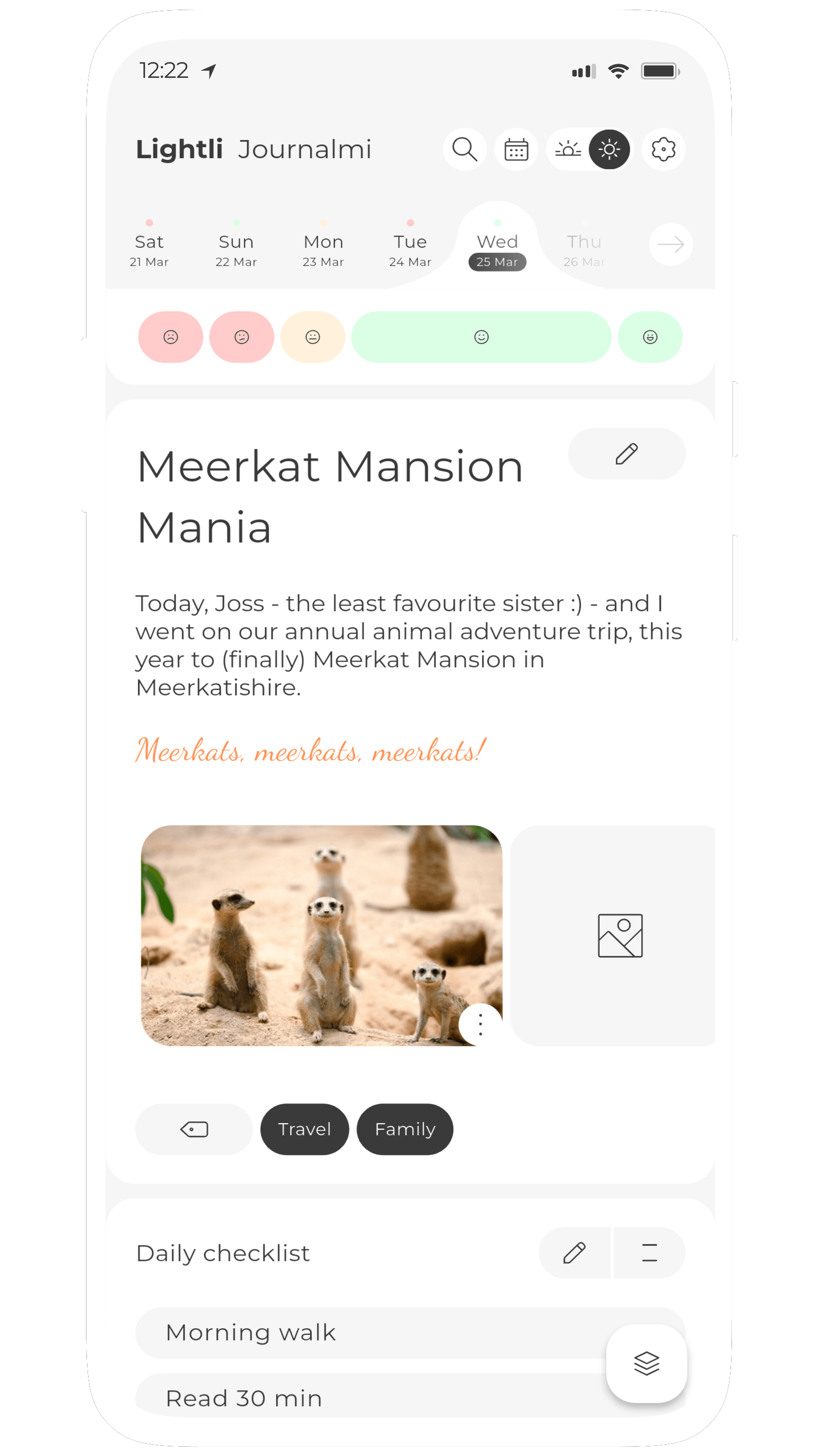 Screenshot of Journalmi, a modular journal and diary