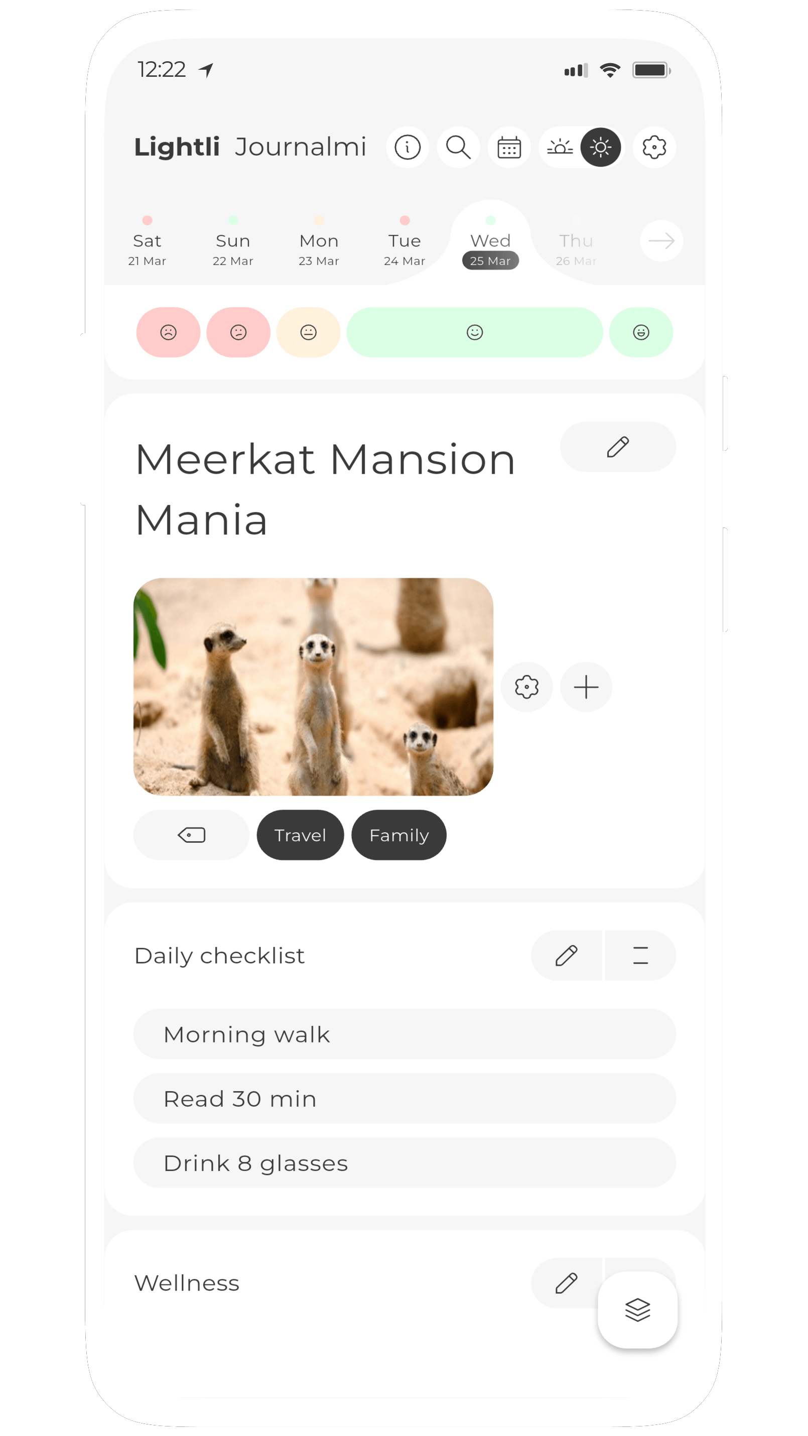 Screenshot of Journalmi, a modular journal and diary
